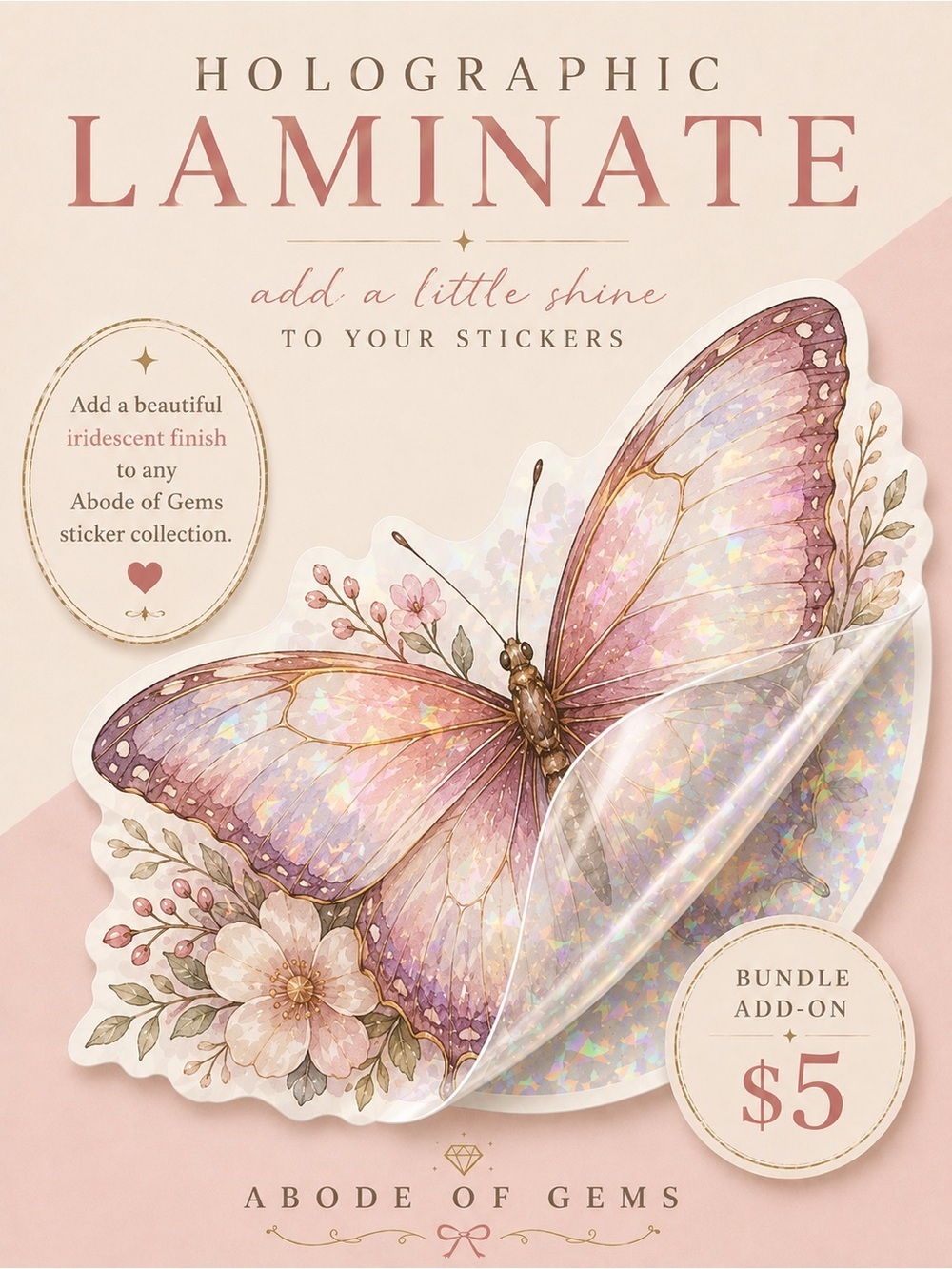 🆕 $5 Add-On ✨ Premium Holographic Laminate Upgrade for Stickers